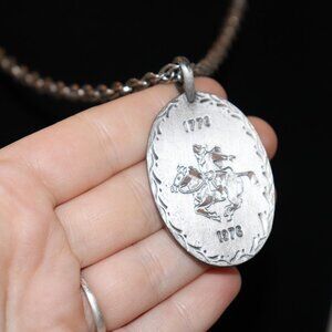 Vintage AJC bicentennial necklace Hand Engraved Pewter 24"